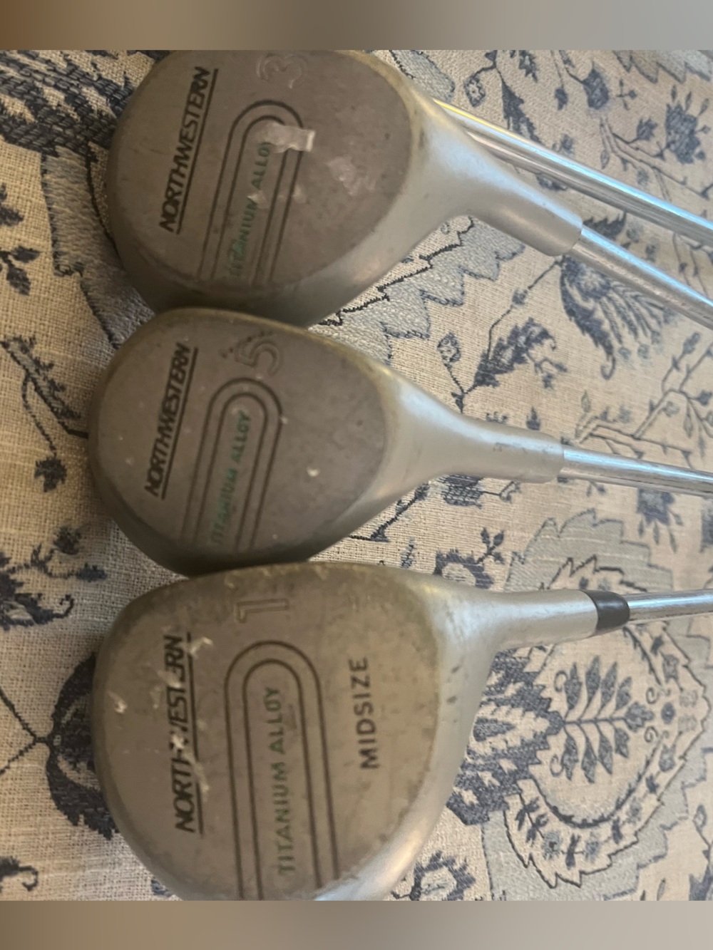 vintage Northwestern set 3 right handed titanium alloy golf clubs 1, 3 & 5 wood